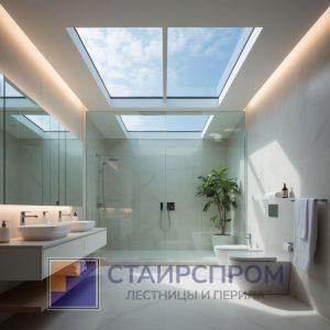 Стеклянный потолок в ванной