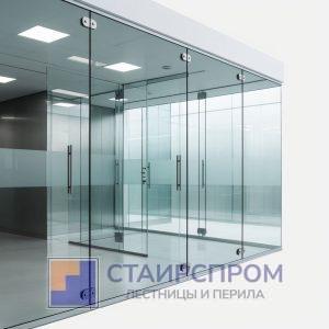 Перегородки из стекла на точечных креплениях