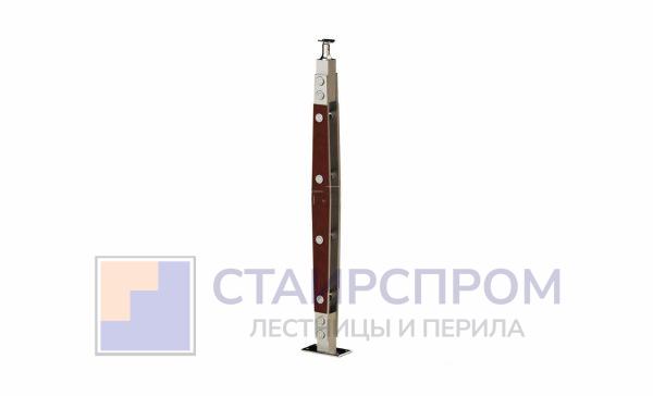 Стойка эксклюзивная с деревянной вставкой и 4 ригеледержателями, крепление в пол, нерегулируемый ложемент (AISI 304)