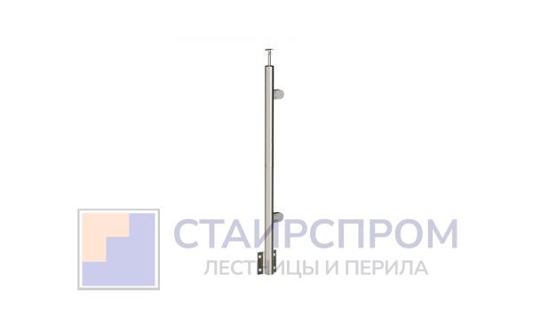 Стойка круглая Ø38.1: 2 литых зажимных стеклодержателя, полированная, боковой крепеж, высота 1200 мм (AISI 304) (Правая)
