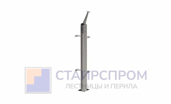 Стойка эксклюзивная из двух пластин с двумя спайдерными стеклодержателями, крепление в пол, нерегулируемый ложемент (AISI 304) №1