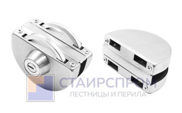 Замок для стеклянной двери с ответной частью на стекло, без вырезов в стекле шлифованный
