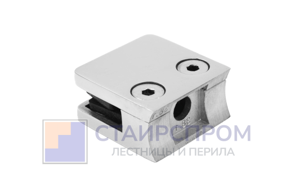 Стеклодержатель литой квадратный с вставками под стекло 8-10 мм (4+4 мм), на стойку Ø38.1 мм, 41х22х42, полированный, (AISI 304)