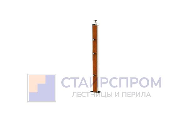 Дизайнерская плоская комбинированная стойка в сборе из шлифованной нержавеющей стали и древесины дуба с тремя ригеледержателями