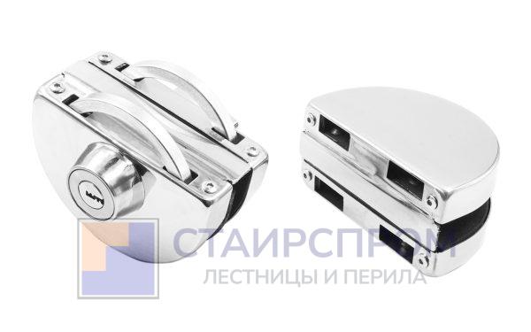 Замок для стеклянной двери с ответной частью на стекло, без вырезов в стекле полированный