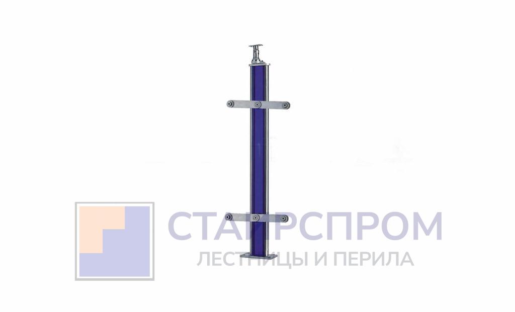 Стойка эксклюзивная с акриловой вставкой и двумя пластинчатыми стеклодержателями, крепление в пол, регулируемый ложемент (AISI 304) - Stairsprom 45f13507 681f 45dd 97f6 912ef26a9002