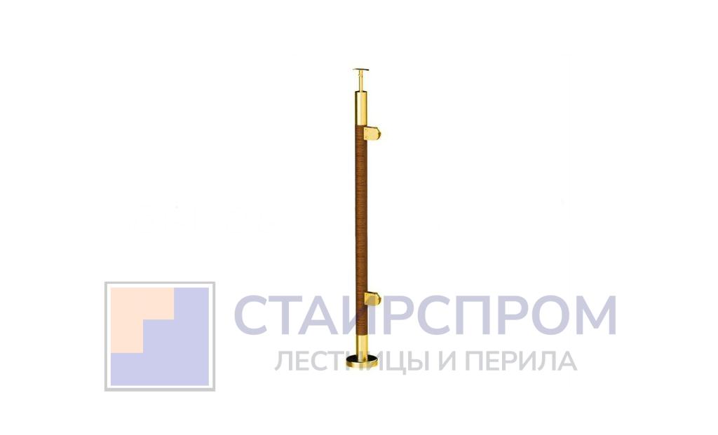 Готовая стойка Ø38,1х950 мм деревянная, со вставками из нержавеющей стали под золото 2х100 мм с 2 стеклодержателями (Левая) - Stairsprom 48a4253e aef8 4732 a067 287e365c782d