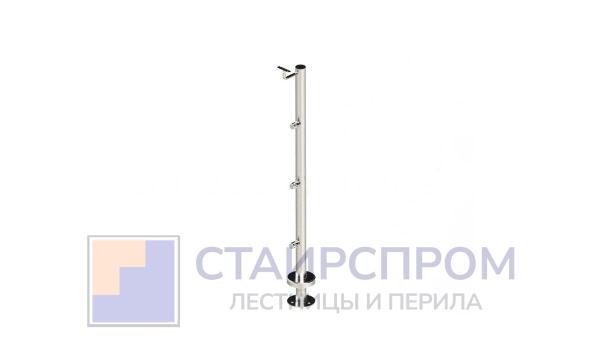 Стойка круглая Ø38.1: 3 ригеледержателя, под выносной поручень, полированная, высота 950 мм (AISI 304)