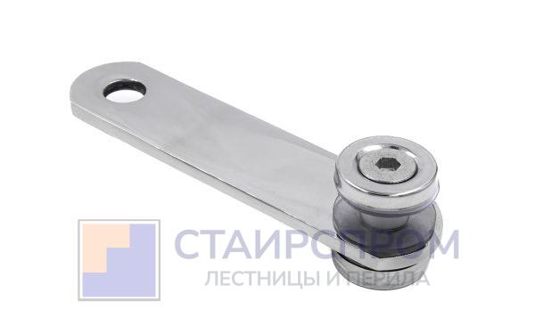 Стеклодержатель пластинчатый 2хМ8 (половинка), по центрам 85х5 мм, полированный, шайбы 5 мм штамп., под стекло 6-12 мм, (AISI 201)