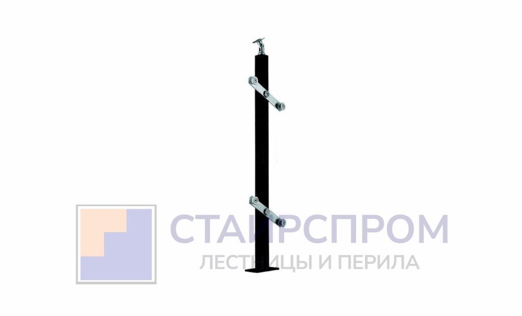 Стойка эксклюзивная из дерева с двумя пластинчатыми стеклодержателями, крепление в пол, регулируемый ложемент (AISI 304) - Stairsprom 60c4520a 0440 435c 864c 433e2c964e61