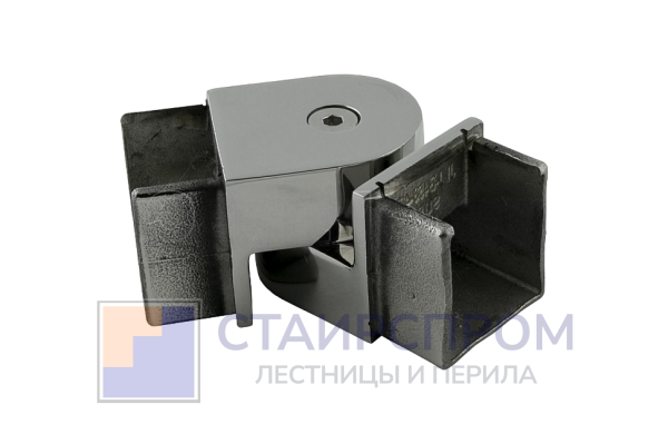 Отвод для поручня с пазом 40х40 мм, шарнирный, полир., (AISI 304)