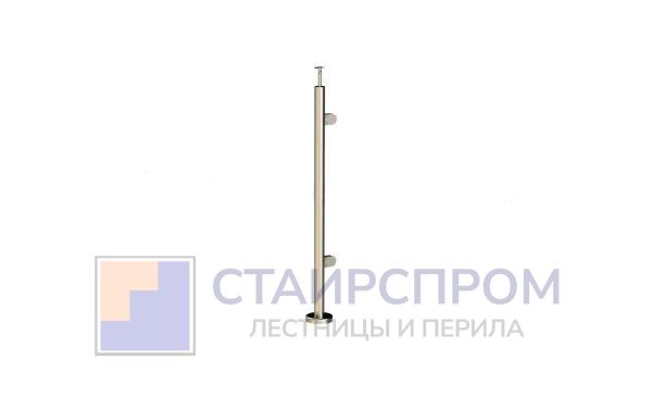 Стойка круглая Ø38.1: 2 литых зажимных стеклодержателя, под стекло 8-10 мм, полированная, высота 950 мм (AISI 304)