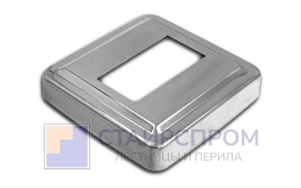 Низ стойки под трубу 50х25 мм, 84х84х0.6 мм, высота 17 мм, полированный (AISI 304)