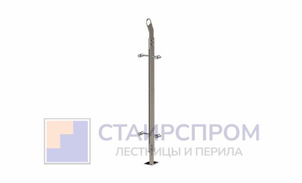 Стойка эксклюзивная из двух пластин с двумя спайдерными стеклодержателями, крепление в пол, нерегулируемый ложемент с обхватом (AISI 304)