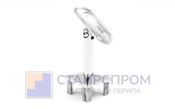 Наконечник палец на стойку из профильной трубы 40х40 мм, с регулируемым ложементом под поручень Ø50.8 мм, полированный, литой, облегченный нержавеющий AISI 304