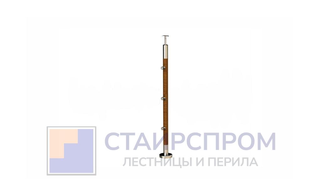 Готовая стойка Ø38,1х950 мм деревянная, со вставками из нержавеющей стали 2х100 мм с 3 ригеледержателями - Stairsprom a4041f58 8708 4973 8050 b6a07c2f1944