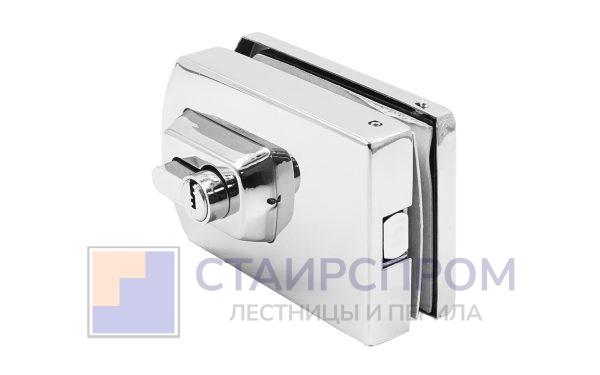 Замок для стеклянной двери вертикальный с ответной частью на стену и пол, полированный, вырез 15