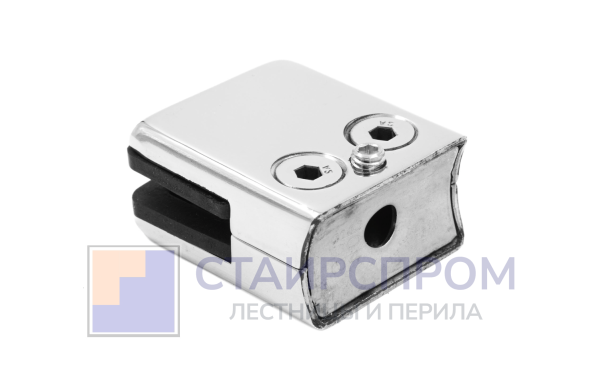 Стеклодержатель штампованный под стекло 8 мм (4+4 мм), квадратный, под стойку Ø38.1 мм (40х24х48), полированный (AISI 304)