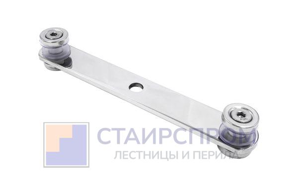 Стеклодержатель пластинчатый 3хМ8, по центрам 170х5 мм, полированный, шайбы 5 мм штамп., под стекло 6-12, (AISI 316)