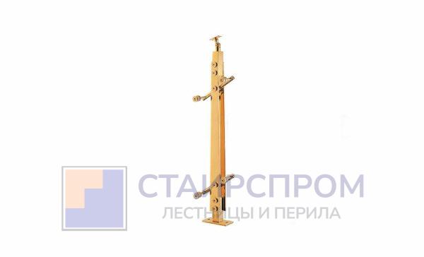 Стойка эксклюзивная с двумя спайдерными стеклодержателями, крепление в пол, регулируемый ложемент, покрытие под золото