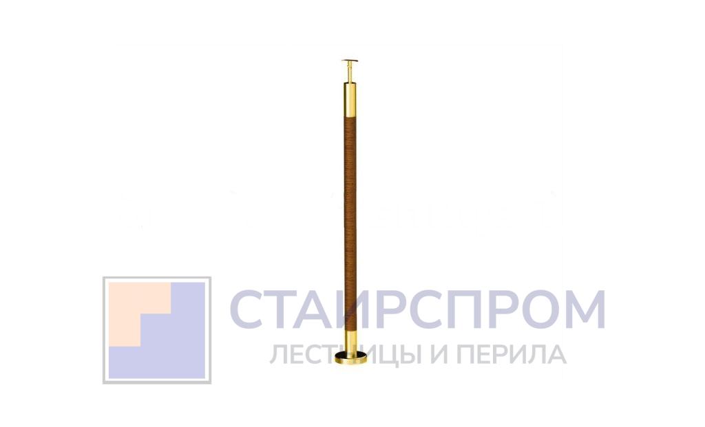 Готовая стойка Ø38,1х950 мм деревянная, со вставками из нержавеющей стали под золото 2х100 мм базовая - Stairsprom b69e5c51 3adc 4a5c 97ac a6965727ced6
