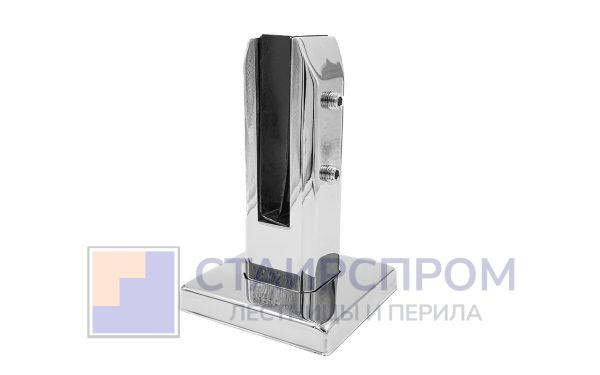 Стеклодержатель напольный 50х50х160 мм, литой, плоский, без сверления, нержавеющая сталь AISI 304, полированная