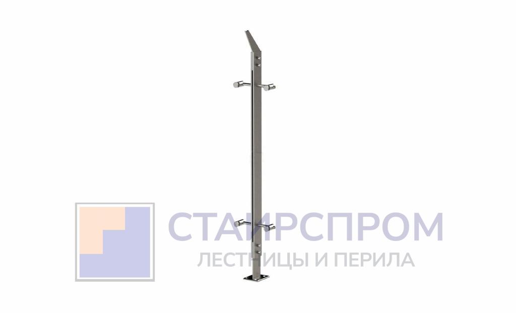 Стойка эксклюзивная из двух пластин с двумя спайдерными стеклодержателями, крепление в пол, нерегулируемый ложемент (AISI 304) №2 - Stairsprom d5d964e4 2f11 4e45 8e06 f39317a2fb27