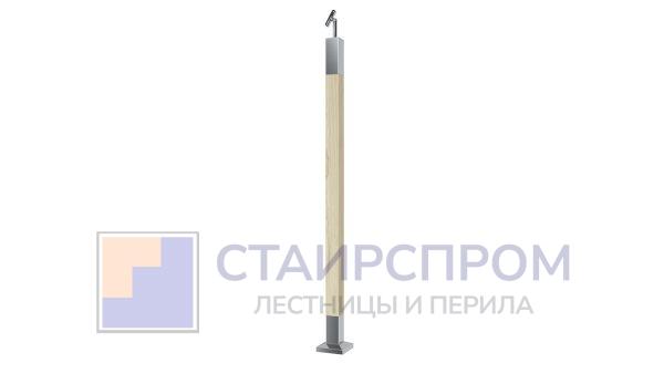 Готовая стойка 40х40х950 мм, деревянная нелакированная, со вставками из нержавеющей стали 2х100 мм