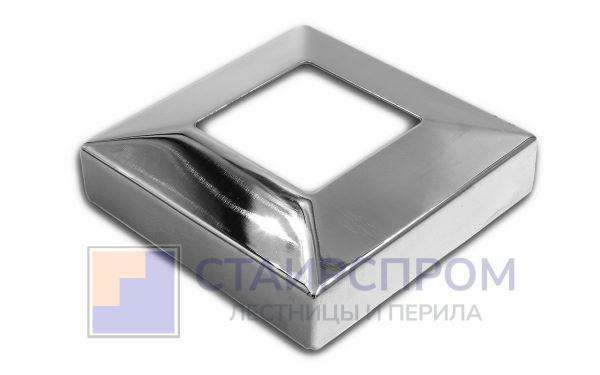 Низ стойки под трубу 40х40 мм, 82х82х0.8, высота 22 мм, полированный (AISI 304)