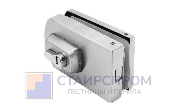 Замок для стеклянной двери вертикальный с ответной частью на стену и пол, шлифованный, вырез 15